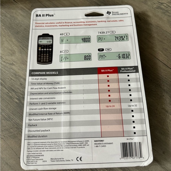 Texas Instruments BA II PLUS 10 Digit Financial Calculator - Picture 2 of 2
